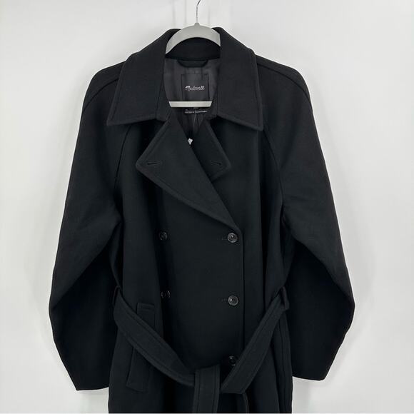 Madewell Wool Blend Double Breasted Trench Coat in black Size XL - Picture 3 of 12
